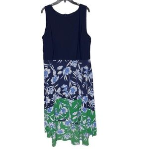 Jessica Howard Navy Stretch Zippered Floral Sleeveless High-Low Dress